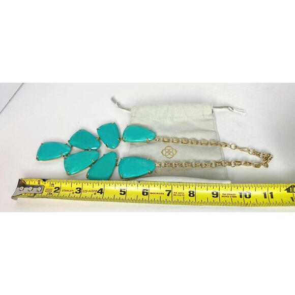 Kendra Scott Harlow Necklace Teal Blue Green Gold Tone Statement - Picture 9 of 10